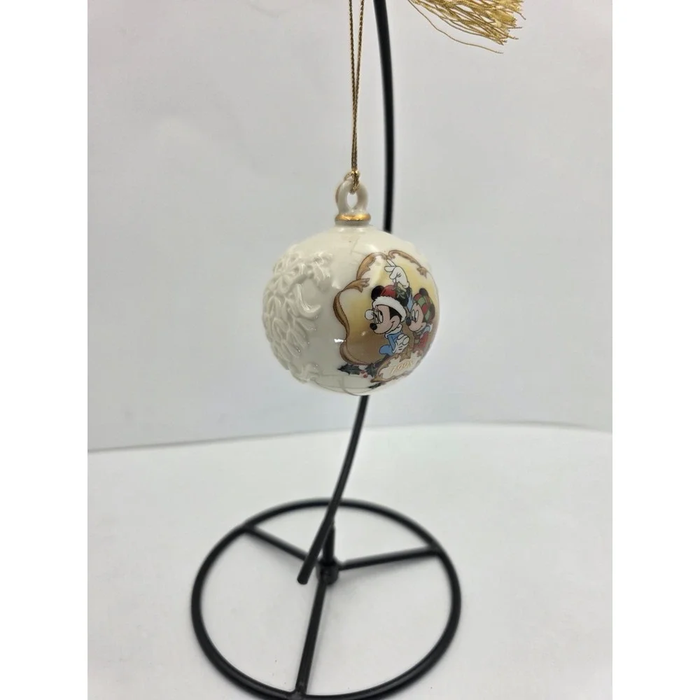 Lenox Disney Mickey Minnie Under Mistletoe Ornament 1998‎ PorcelainGold